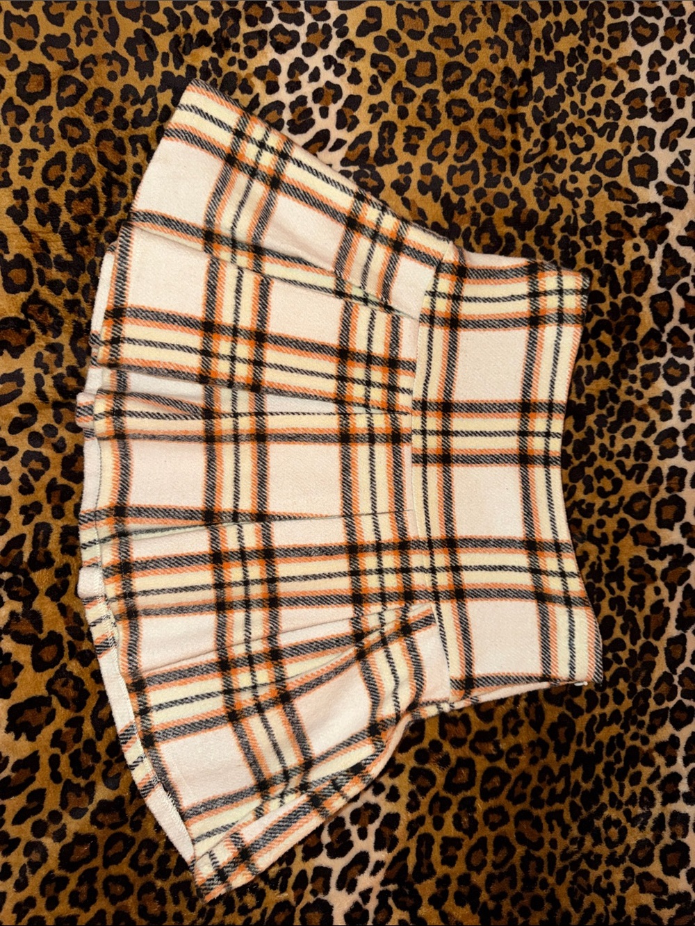 Blue Rain Cream Plaid Circle Skirt with Orange & Black Lines
